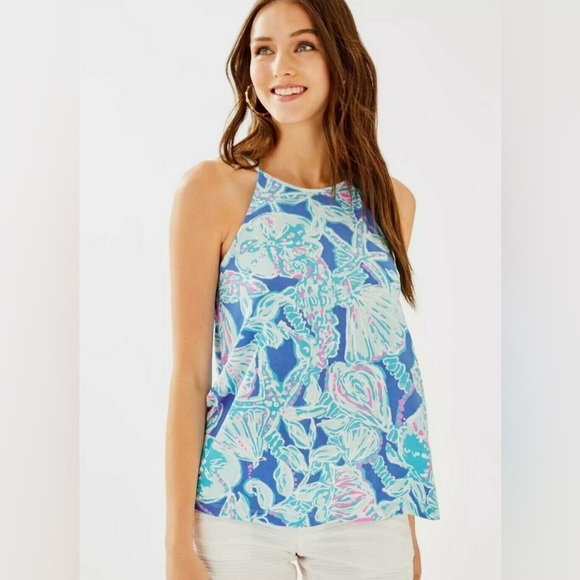 NWT- Lilly Pulitzer Women’s Small Margot Top Blue Haven Pop Up Into The Deep - Picture 7 of 8